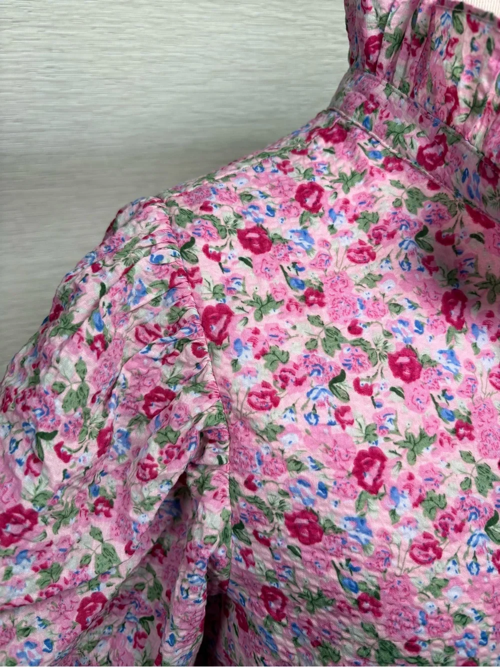 Hyacinth House Ditz Pink Floral Maxi Button Front Dress with Ruffled Collar - Picture 3 of 9